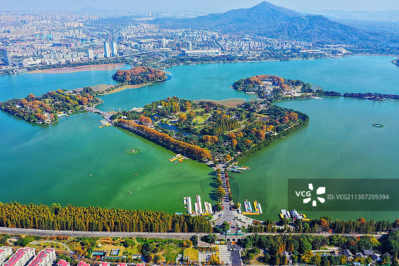 高视角看国家4A级景区南京玄武湖公园全景图片素材