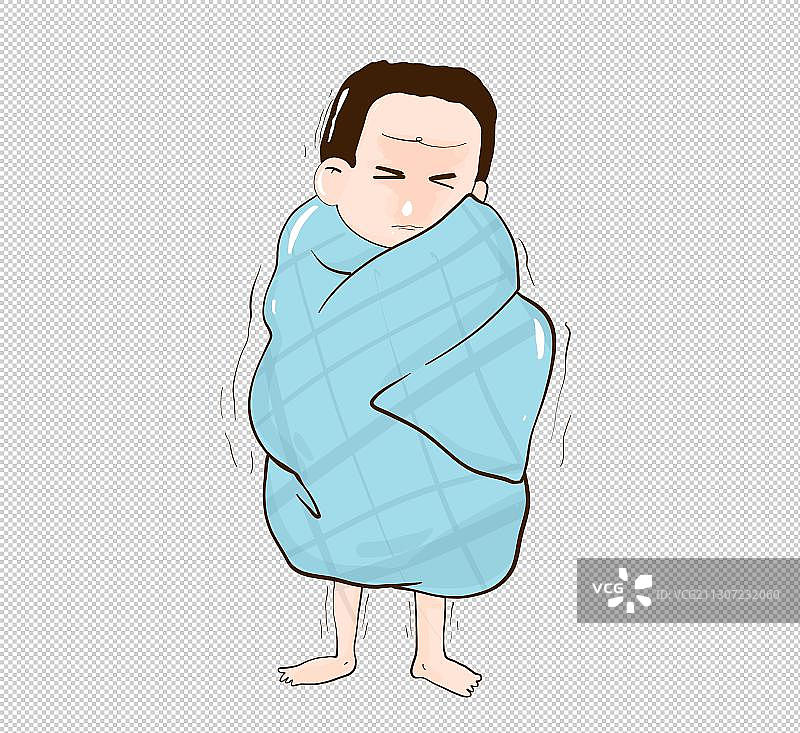 漫画冬季寒冷的人裹着被子图片素材