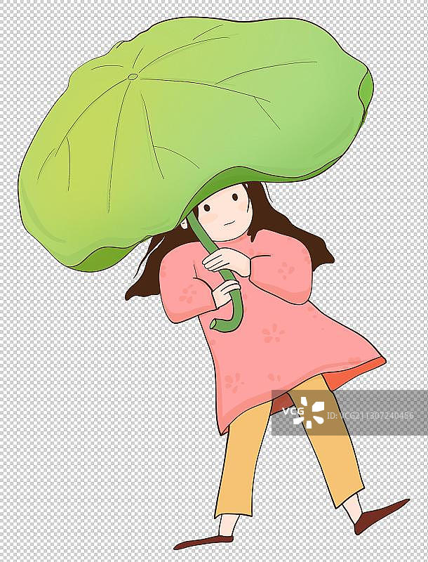 简笔插画元素夏天谷雨季节女孩打雨伞图片素材
