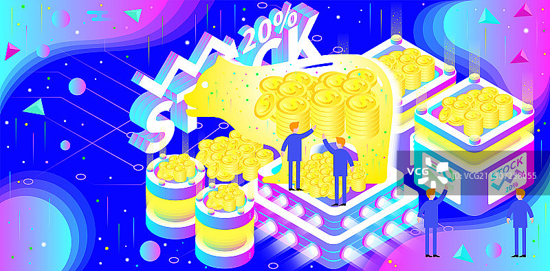 金融熊市股票炫彩渐变科技风插画图片素材