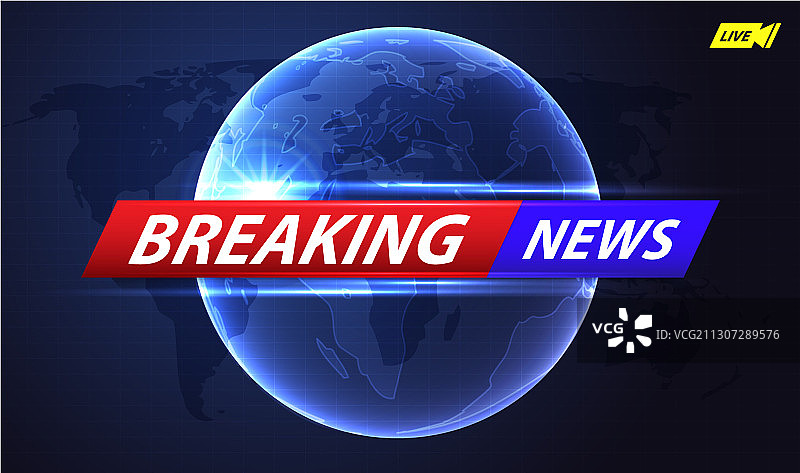 世界地图背景上的突发新闻直播横幅图片素材