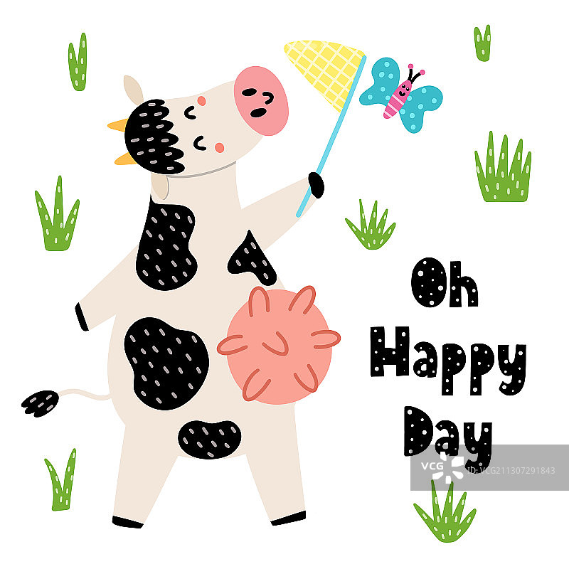 哦，快乐的一天贺卡与可爱的奶牛图片素材