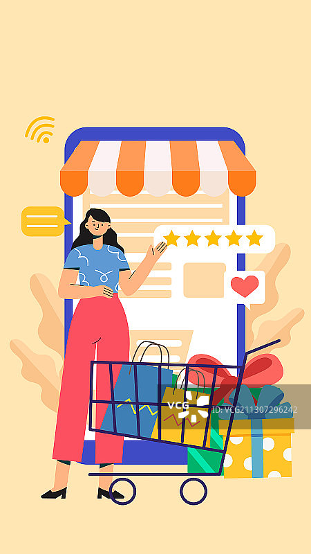 双十一双十二网上购物的女士矢量插画图片素材