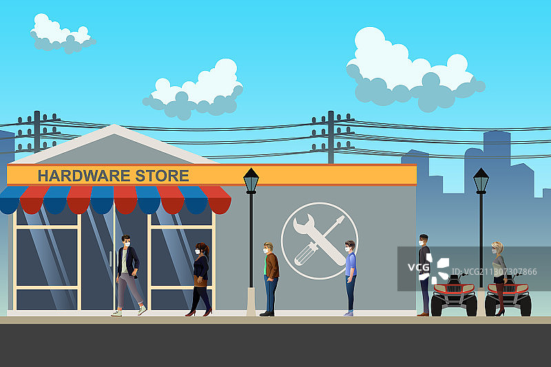 保持社交距离购物场景图片素材