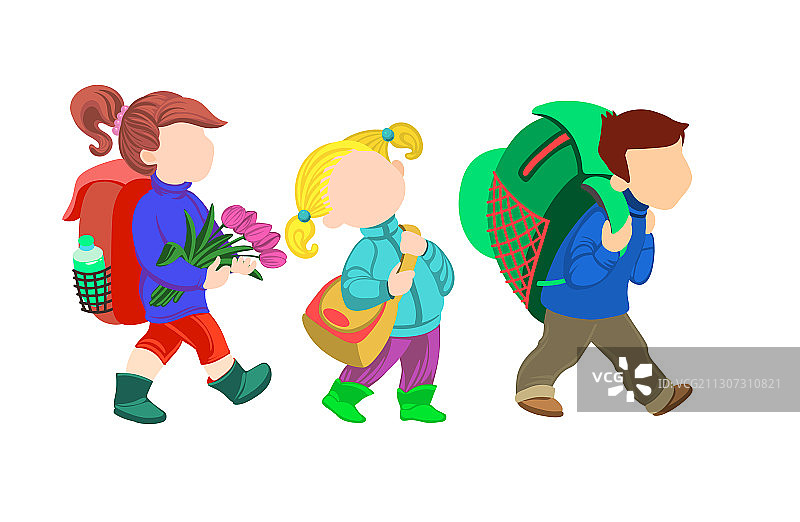 白色背景下，有趣的儿童去上学图片素材