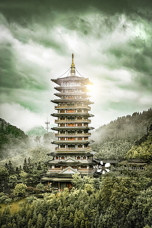 浙江衢州开化5A景区根宫佛国.图片素材