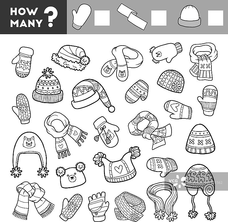 儿童计数游戏：数数有多少条围巾图片素材