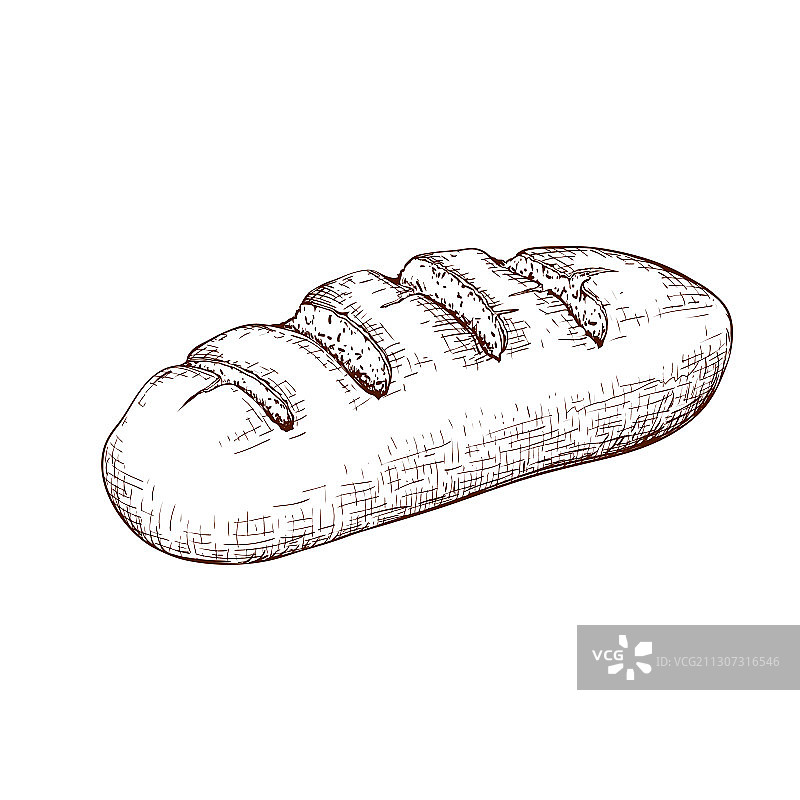 白色背景上手绘水墨小麦面包图片素材