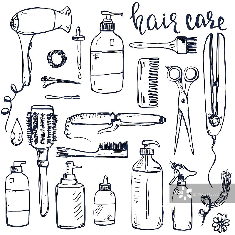 手绘发型设计和护理产品素材图片素材