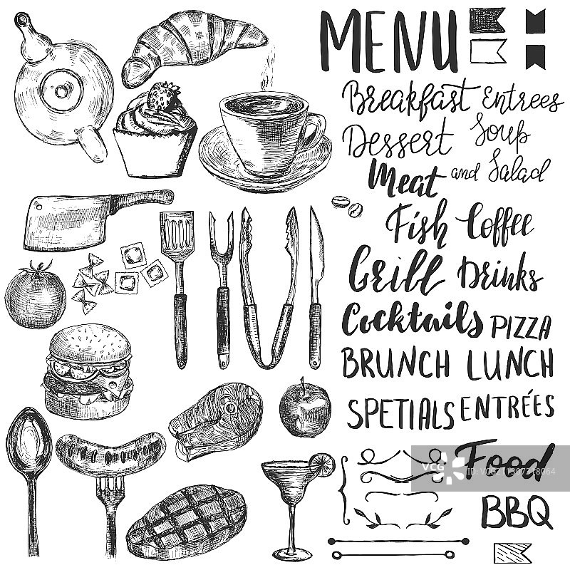 手绘食物元素手写素材图片素材