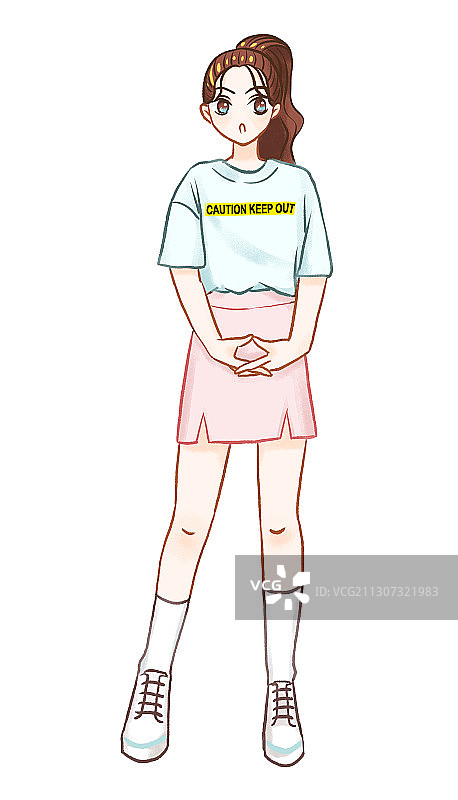 穿着休闲的年轻时尚女孩 手绘插画图片素材