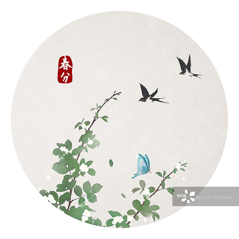 春分节气中国风圆形插画图片素材