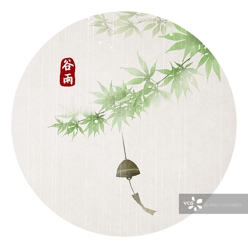 谷雨节气中国风圆形插画图片素材