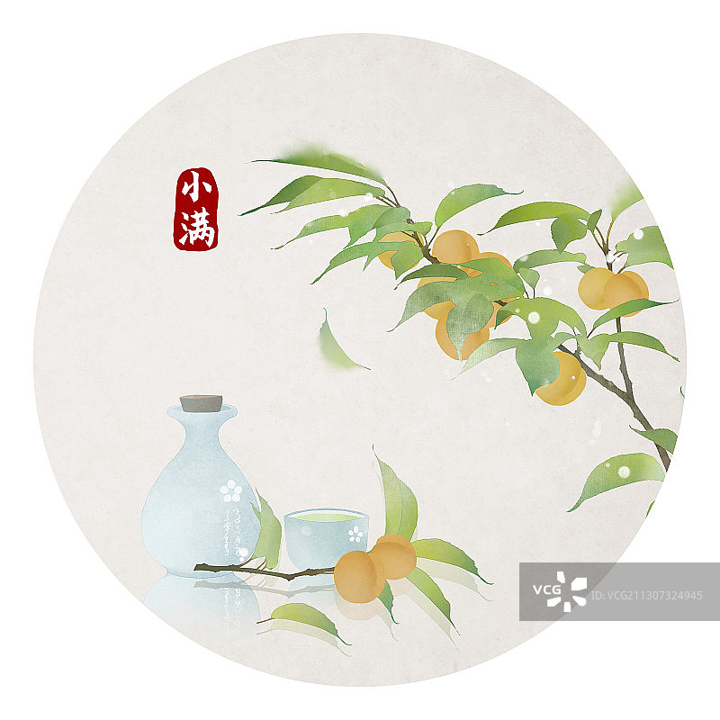 小满节气中国风圆形插画图片素材