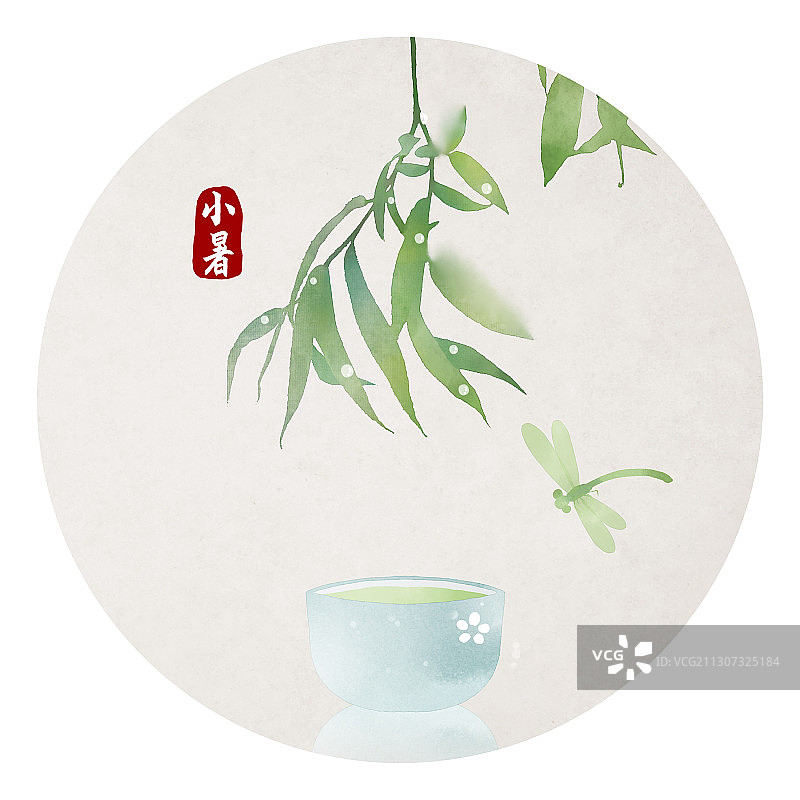 小暑节气中国风圆形插画图片素材