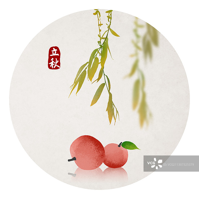 立秋节气中国风圆形插画图片素材