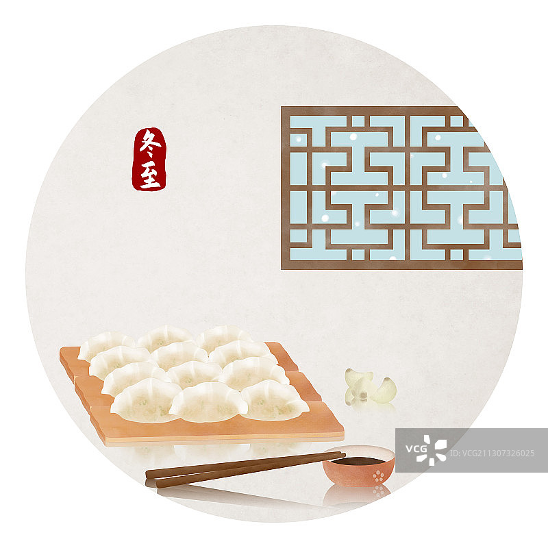 冬至节气中国风圆形插画图片素材