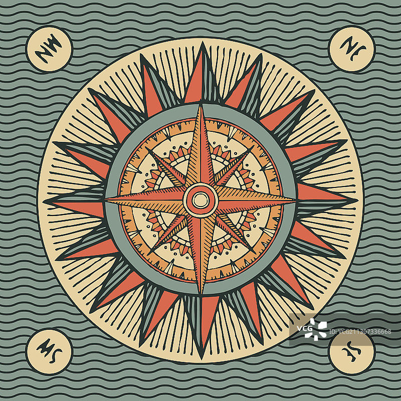 手绘风玫瑰和太阳旅行标志图片素材