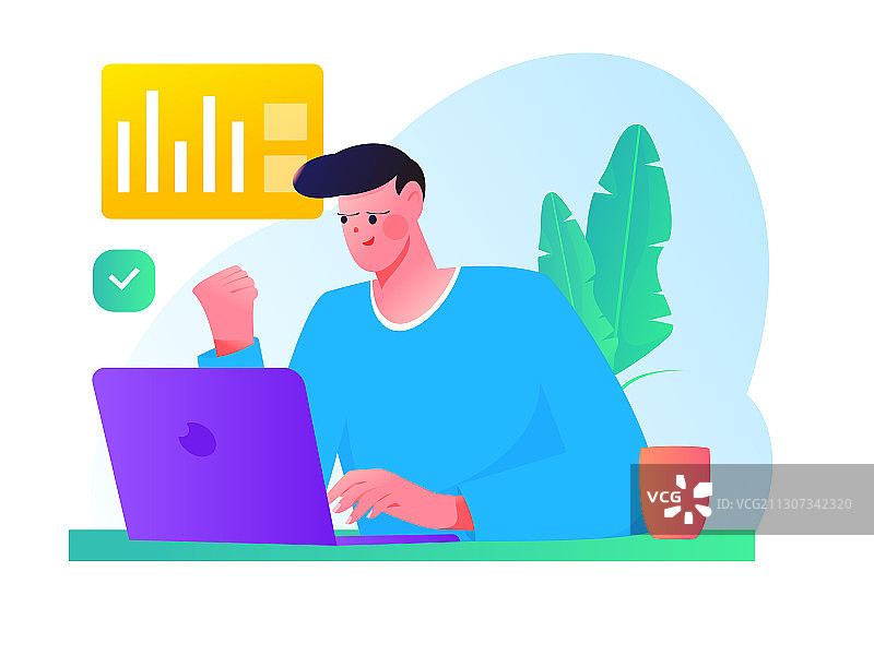 线上协作办公的白领互联网卡通矢量插画图片素材