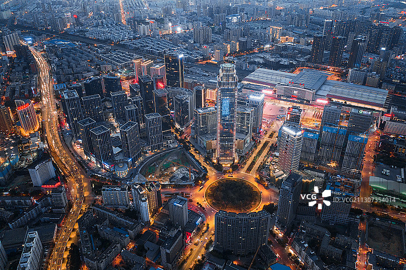沈阳北站CBD金融中心航拍城市夜景风光图片素材
