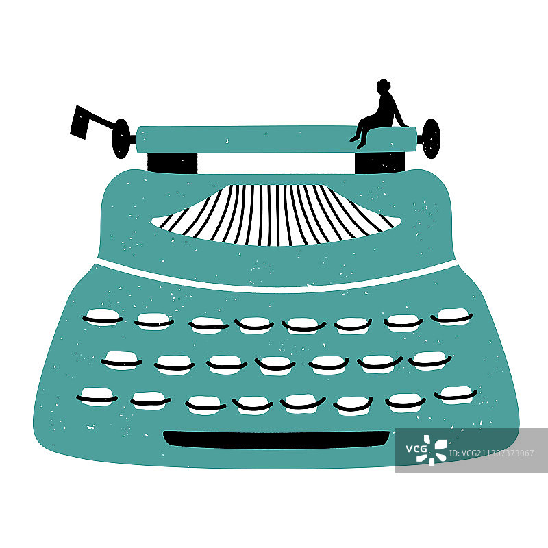 手绘蓝色复古打字机纹理图片素材