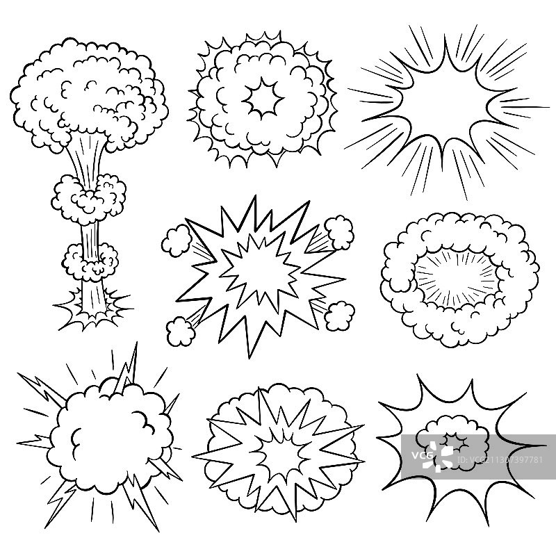 手绘漫画爆炸云组合图片素材