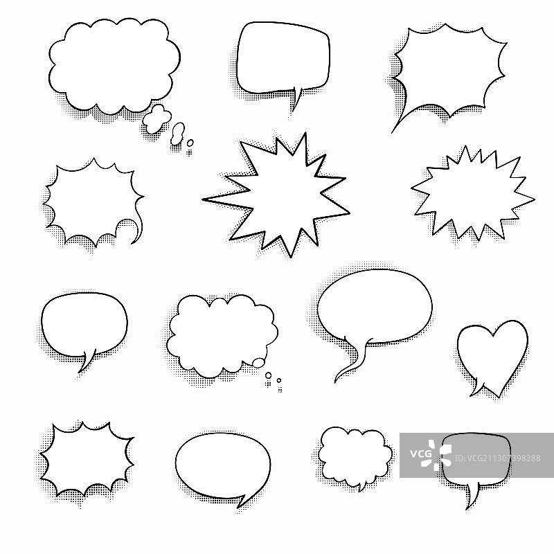 带半色调的空白漫画对话气泡合集图片素材