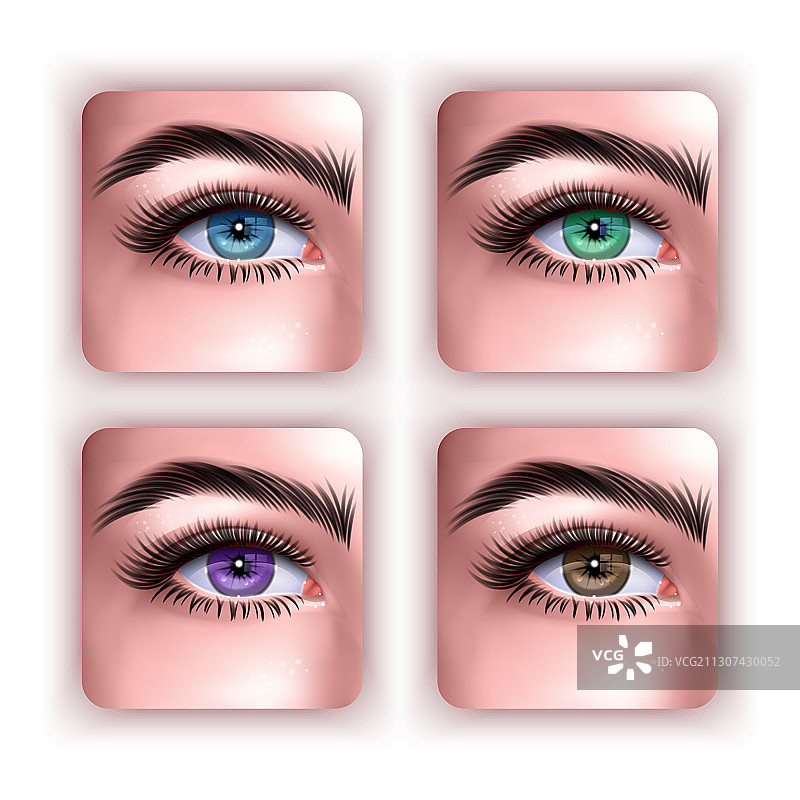 一组逼真风格的女性眼睛图片素材