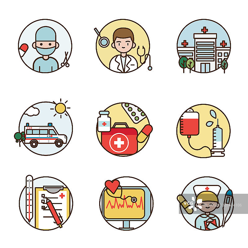 医疗主题线性小图标矢量插画图片素材