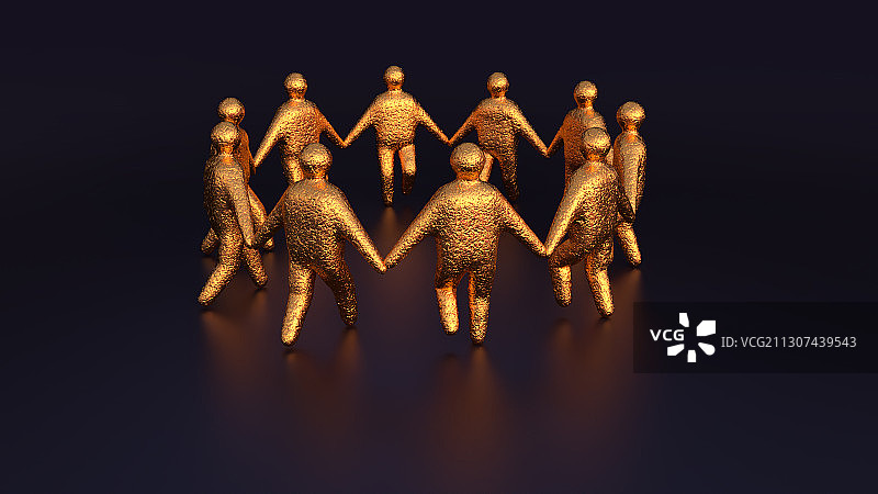 抽象的金属小人手拉手围在一圈图片素材