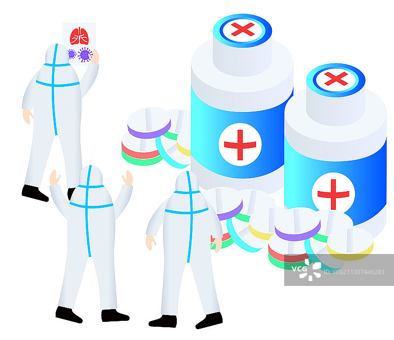 医生们研制肺炎疫苗药品矢量插画素材图片素材