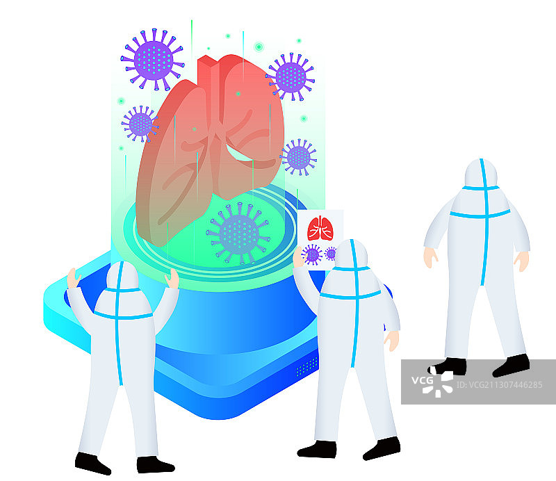 医护人员监测肺部病毒感染矢量插画素材图片素材