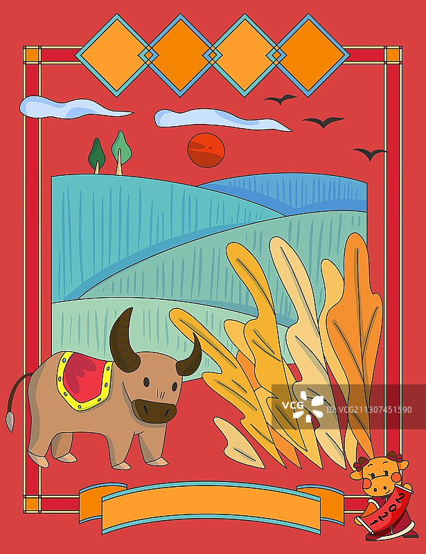 2021牛年大吉新年喜庆年俗插画图片素材