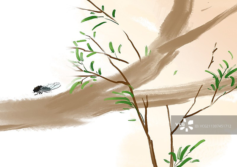 水墨画唐诗插图蝉鸣图片素材