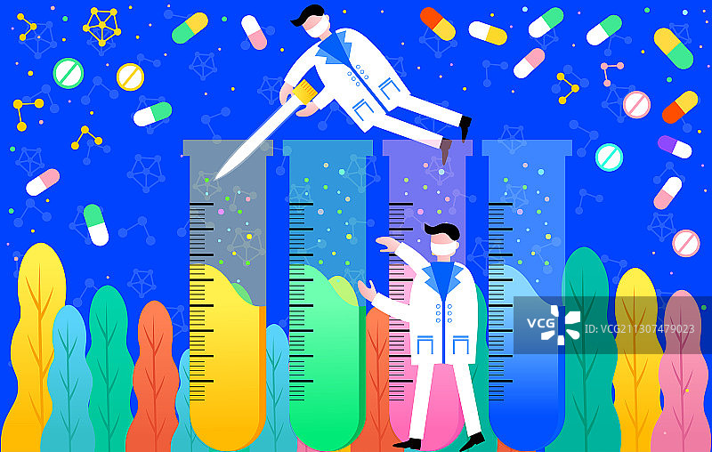 医生研制肺炎疫苗炫彩科技风矢量插画图片素材