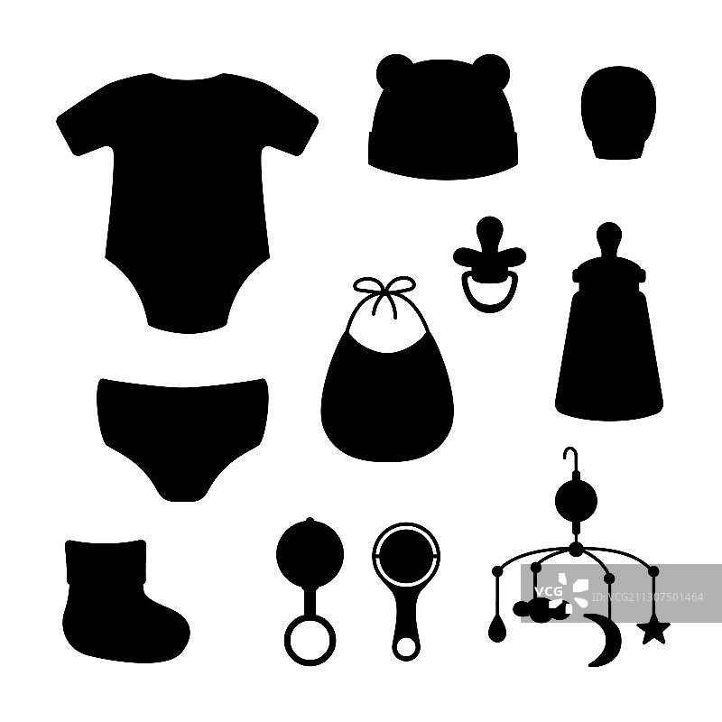 婴儿帽、围嘴、奶瓶、奶嘴、袜子图片素材
