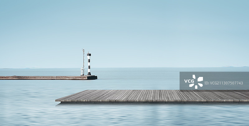 户外海边木地板平台图片素材