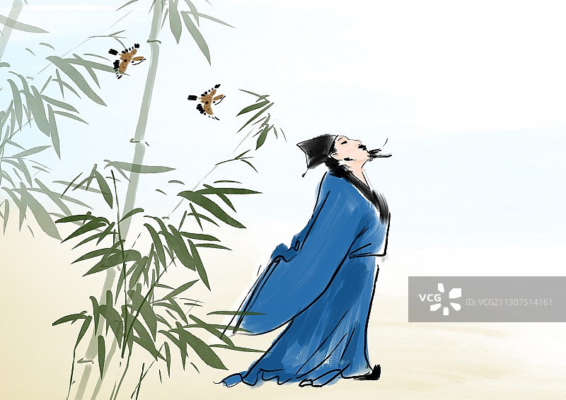 中国风著名诗人文学插画图片素材