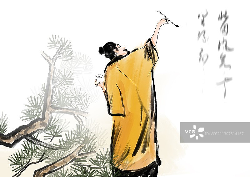 中国风著名诗人文学插画图片素材