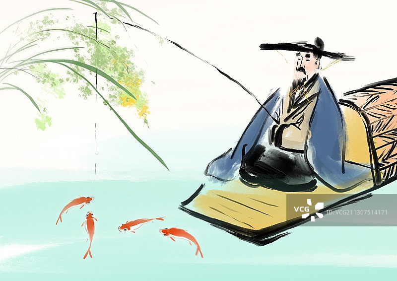 中国风著名诗人文学插画图片素材