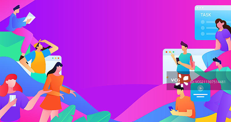 互联网卡线上协作办公的白领矢量插画图片素材