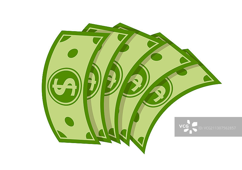 风扇、钞票与绿色金融卡通图片素材