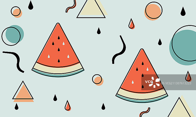 西瓜夏天复古孟菲斯矢量插画图片素材