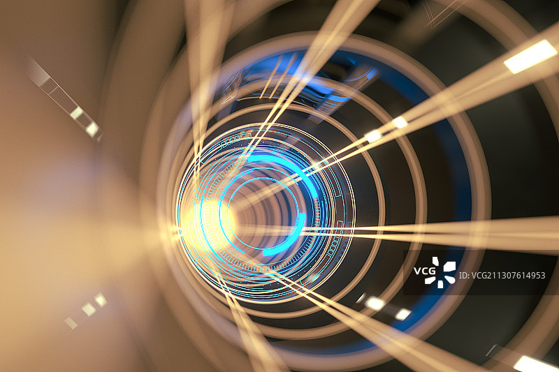 科技感发光HUD隧道 3D渲染图片素材