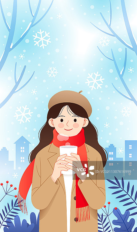 冬天一个女生双手捧着水杯图片素材