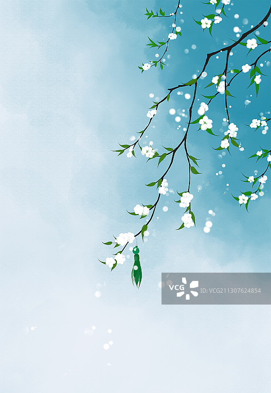 蓝色背景白蔷薇插画图片素材