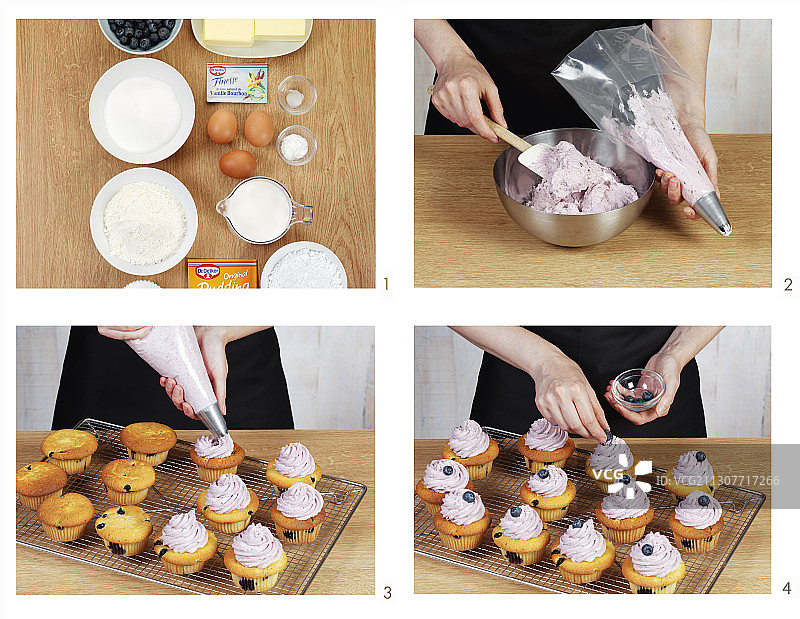 准备蓝莓纸杯蛋糕图片素材