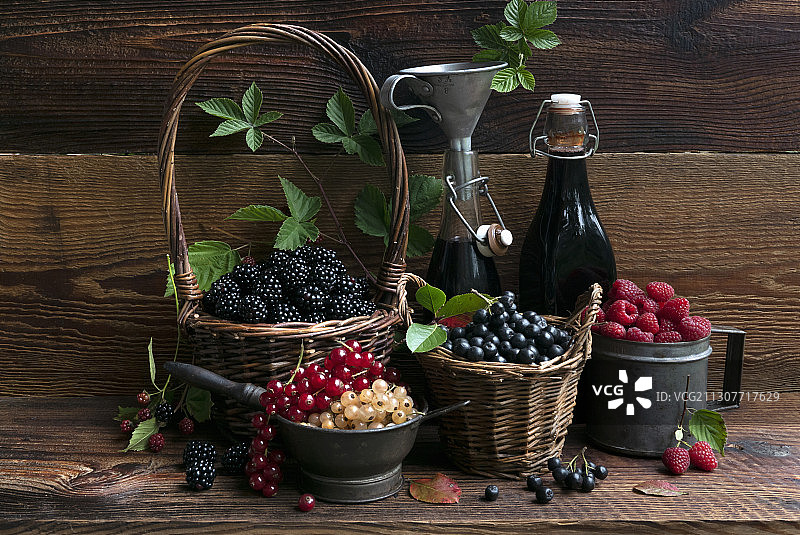 黑莓、醋栗、蓝莓和覆盆子静物图片素材