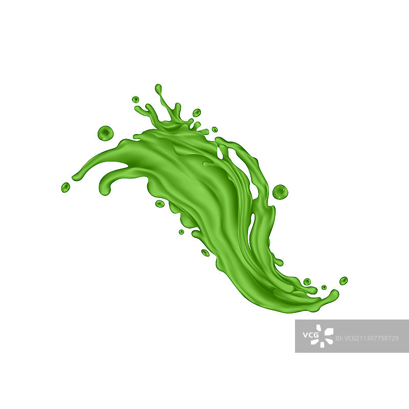 白色背景上的绿色果汁飞溅图片素材