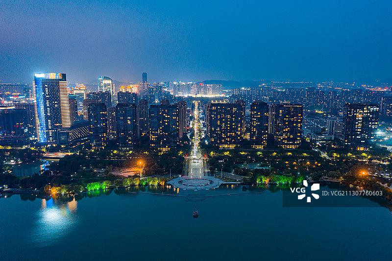 航拍绍兴柯桥城市夜景图片素材